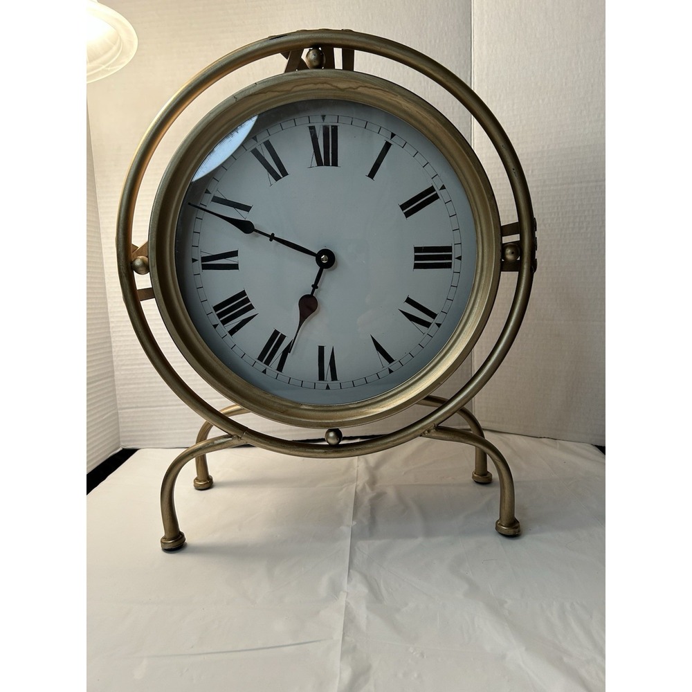 Three Hands Corp Vintage Look Gold Brass Plated‎ Table/ Mantle Clock